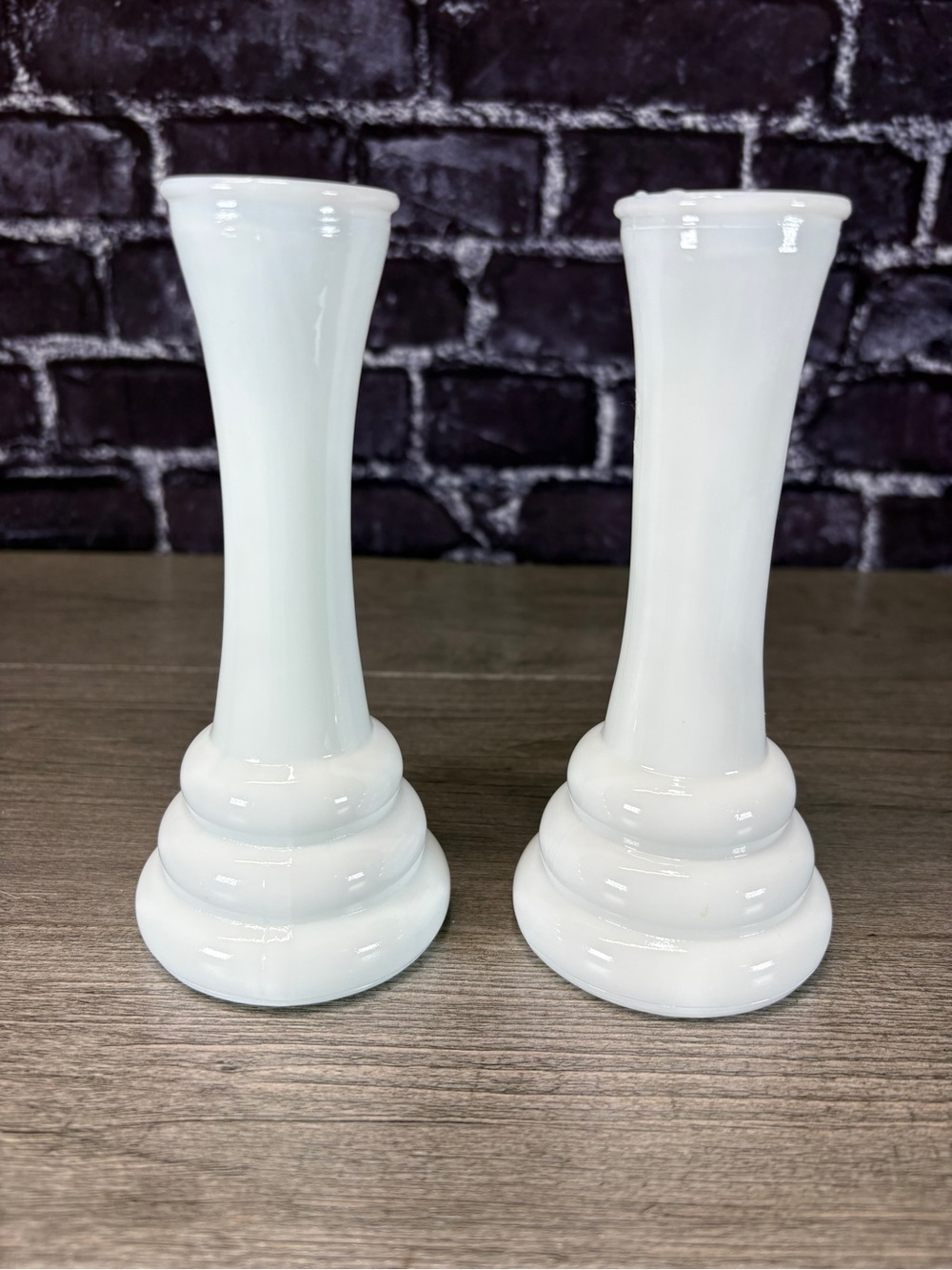 Vintage White Milk Glass Beehive Bud Vase Set